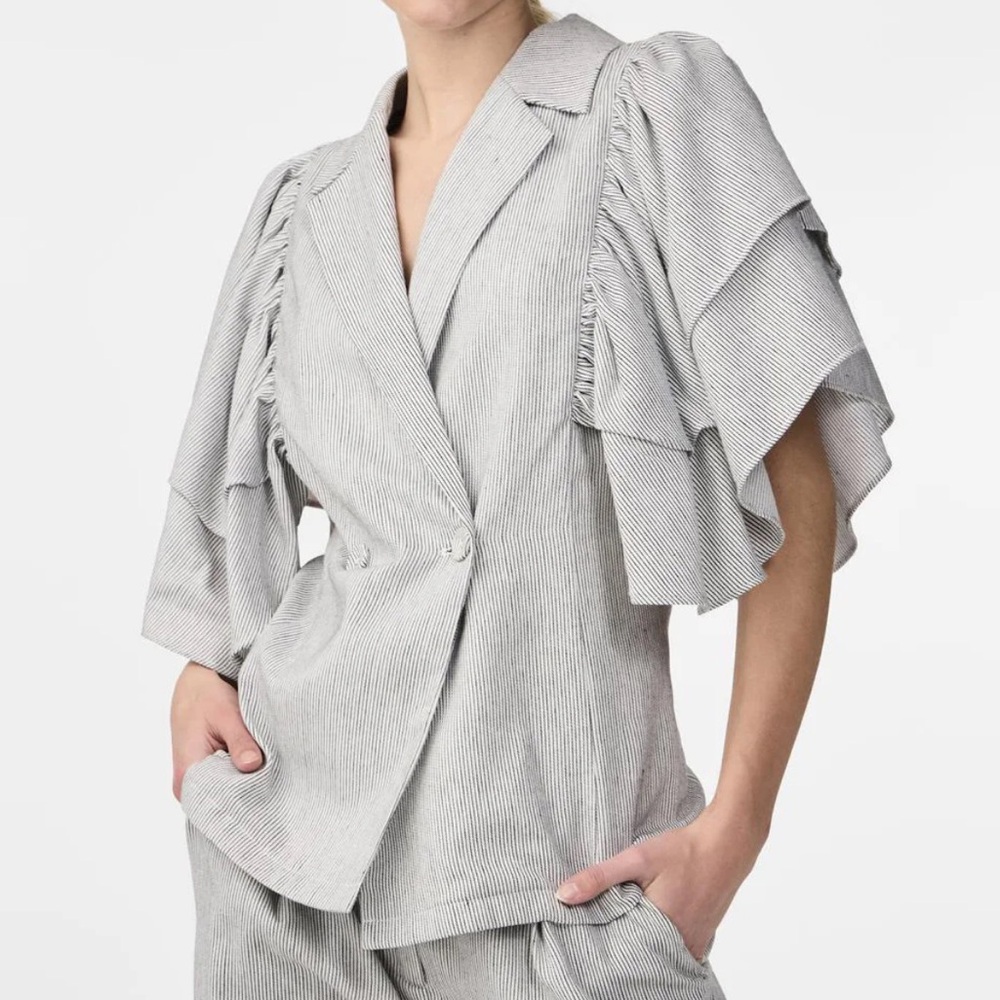 Y.A.S striped flounce sleeve blazer